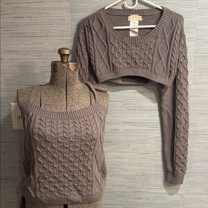 Anthropologie Brown Cable Knit Sweater Set